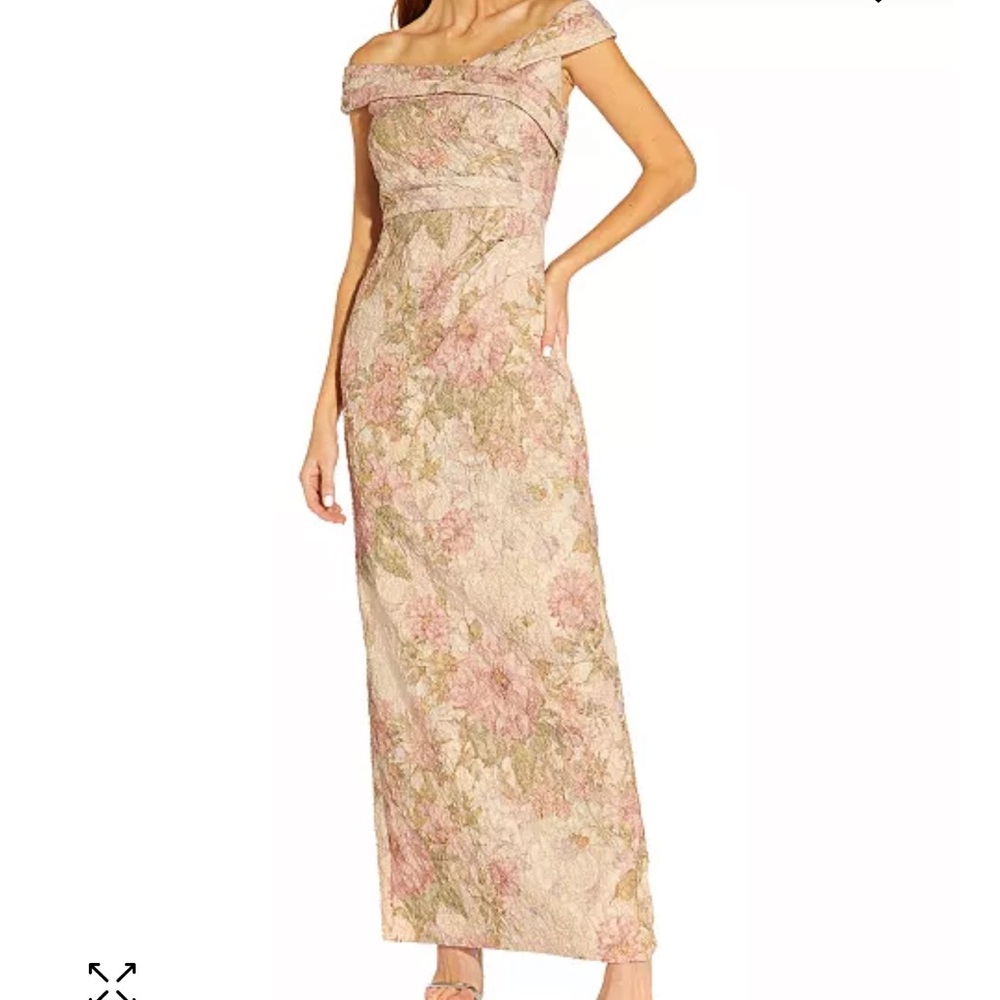 Adrianna Papell Womens Jacquard Off-the-Shoulder Dress